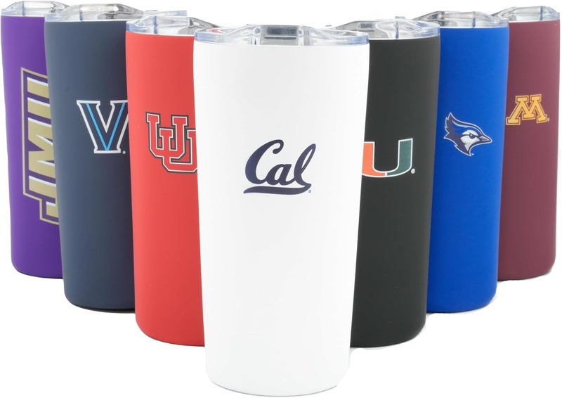Decorvo Officially Licensed Collegiate Stainless Steel Tumbler - Double Walled Insulated Travel Tumbler with Slide Lid - 18 oz (California - White) - Image 1